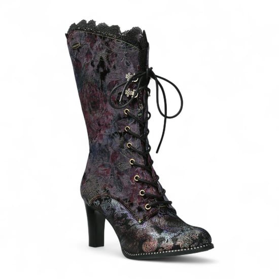 Laura Vita Alcbane 0351 Violet Floral Damen Gothic Viktorianische Lederstiefel mit Absatz - Image 3