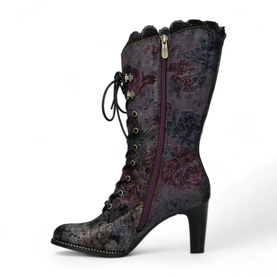 Laura Vita Alcbane 0351 Violet Floral Damen Gothic Viktorianische Lederstiefel mit Absatz - Image 5