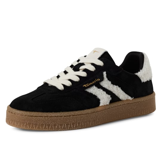 Tamaris Damen Schwarz Weiß Fell Wildleder Mode Schnürschuhe - Image 3