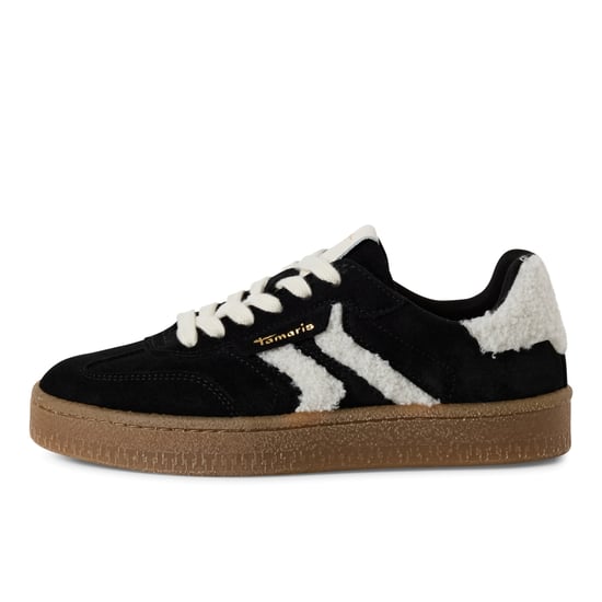 Tamaris Damen Schwarz Weiß Fell Wildleder Mode Schnürschuhe - Image 4