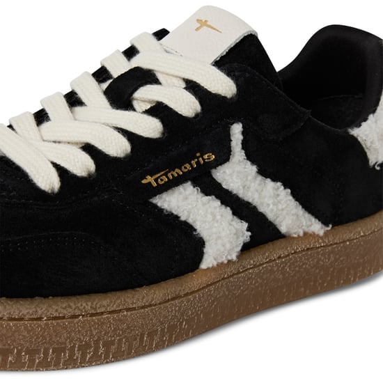 Tamaris Damen Schwarz Weiß Fell Wildleder Mode Schnürschuhe - Image 5