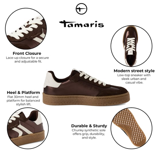Tamaris Damen Braun Weiß Wildleder Mode Schnürschuhe - Image 2