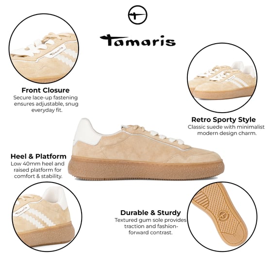 Tamaris Damen Beige Weiß Leder Fashion Stripe Schnürschuhe - Image 2