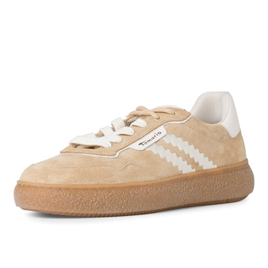 Tamaris Damen Beige Weiß Leder Fashion Stripe Schnürschuhe - Image 3