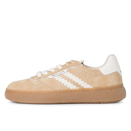 Tamaris Damen Beige Weiß Leder Fashion Stripe Schnürschuhe - Image 4