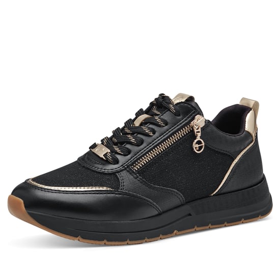 Tamaris Damen Schwarz Gold Fashion Schnür-Sneaker mit Reißverschluss - Image 3