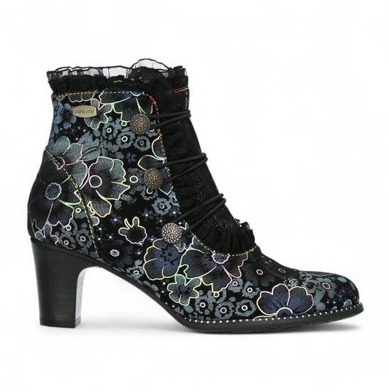 Laura Vita Elcodieo 224 Damenstiefel mit blauem Blumenmuster im gotischen viktorianischen Stil aus Leder mit Knöchelabsatz - Image 1