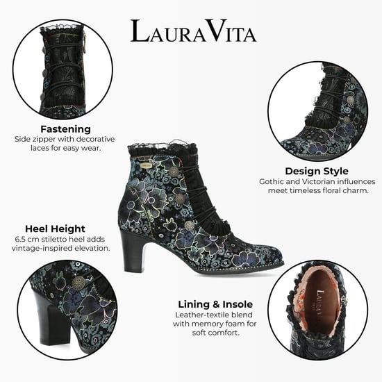 Laura Vita Elcodieo 224 Damenstiefel mit blauem Blumenmuster im gotischen viktorianischen Stil aus Leder mit Knöchelabsatz - Image 2
