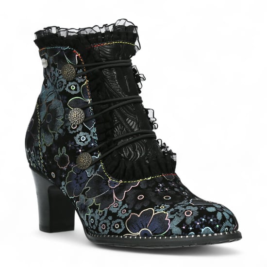 Laura Vita Elcodieo 224 Damenstiefel mit blauem Blumenmuster im gotischen viktorianischen Stil aus Leder mit Knöchelabsatz - Image 3