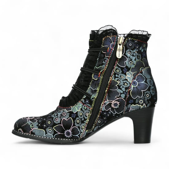 Laura Vita Elcodieo 224 Damenstiefel mit blauem Blumenmuster im gotischen viktorianischen Stil aus Leder mit Knöchelabsatz - Image 4