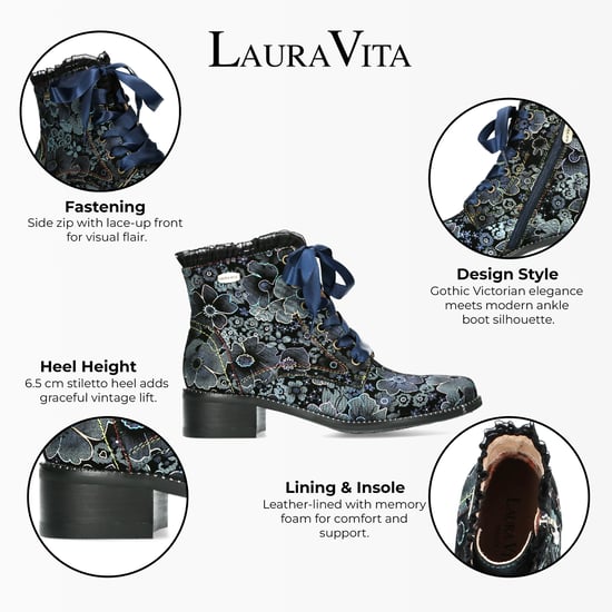 Laura Vita Emcmao-45 Damenstiefel mit blauem Blumenmuster im gotischen viktorianischen Stil aus Leder mit Knöchelabsatz - Image 2