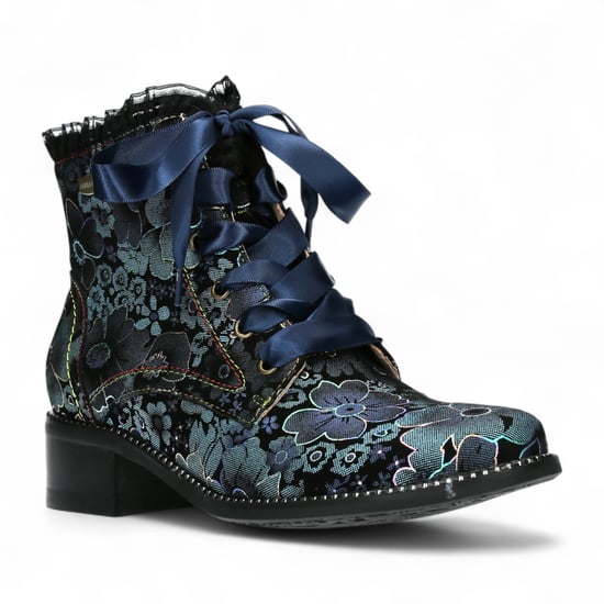 Laura Vita Emcmao-45 Damenstiefel mit blauem Blumenmuster im gotischen viktorianischen Stil aus Leder mit Knöchelabsatz - Image 3