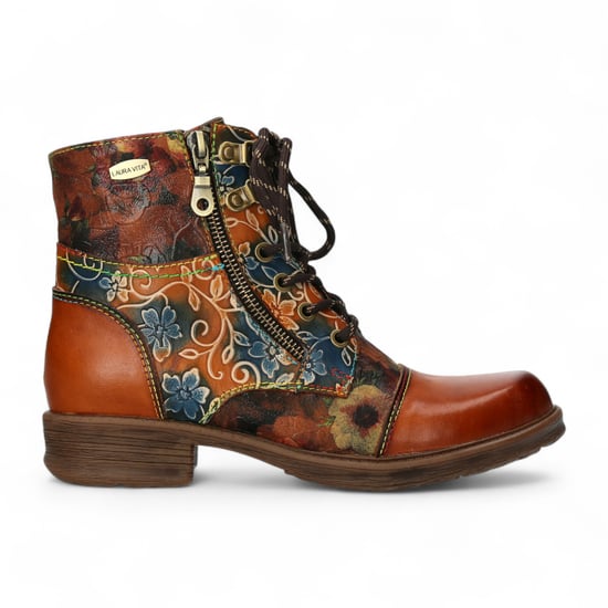 Laura Vita Anita 006 Kamelbraun Floral Damen Gothic Viktorianische Leder Stiefeletten - Image 1