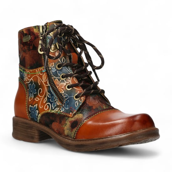 Laura Vita Anita 006 Kamelbraun Floral Damen Gothic Viktorianische Leder Stiefeletten - Image 3