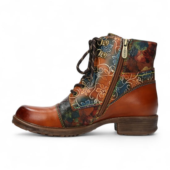 Laura Vita Anita 006 Kamelbraun Floral Damen Gothic Viktorianische Leder Stiefeletten - Image 5