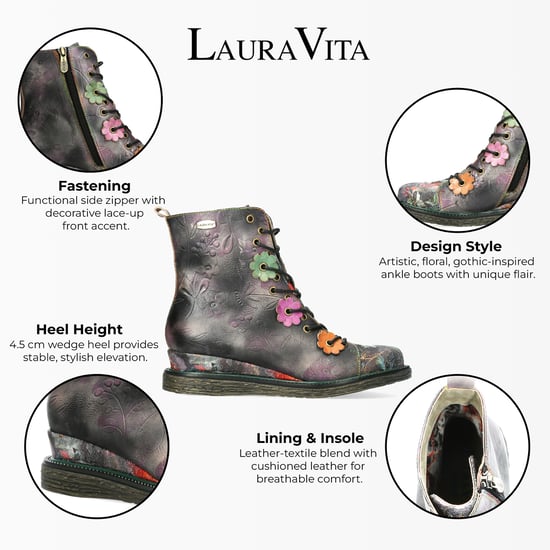 Laura Vita Ercnaulto 212 Grau geblümte Damenstiefel im Gothic-viktorianischen Stil aus Leder mit Knöchelabsatz - Image 2