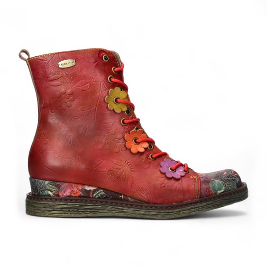 Laura Vita Ercnaulto 212 Rote Blumen Damen Gothic Viktorianische Lederstiefel mit Knöchelabsatz - Image 1