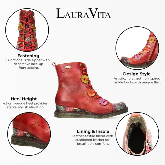 Laura Vita Ercnaulto 212 Rote Blumen Damen Gothic Viktorianische Lederstiefel mit Knöchelabsatz - Image 2