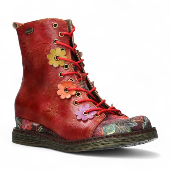 Laura Vita Ercnaulto 212 Rote Blumen Damen Gothic Viktorianische Lederstiefel mit Knöchelabsatz - Image 3