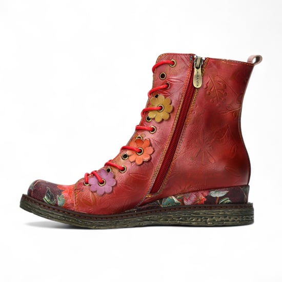 Laura Vita Ercnaulto 212 Rote Blumen Damen Gothic Viktorianische Lederstiefel mit Knöchelabsatz - Image 4