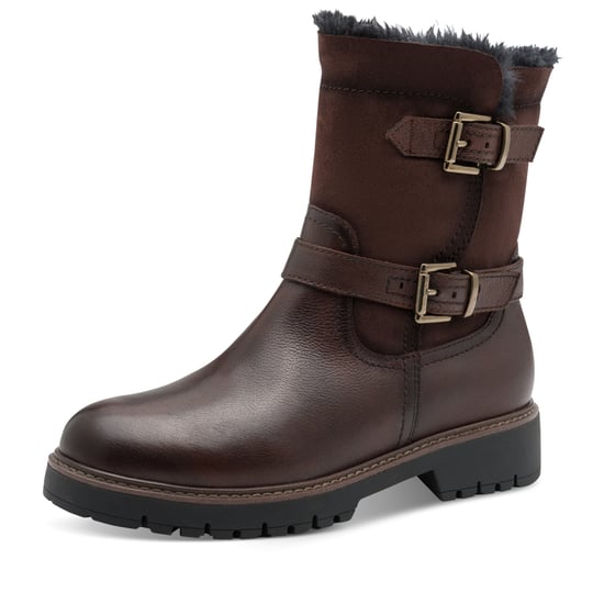 Tamaris Damen Winter Mocca Braun Leder Schnalle Reißverschluss Biker Stiefeletten - Image 3