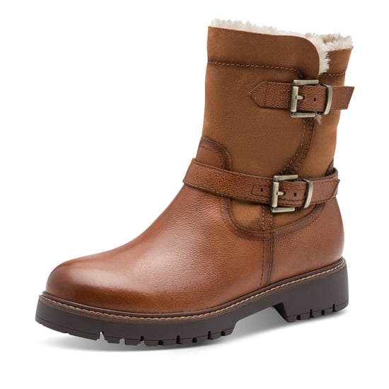 Tamaris Damen Winter Cognac Tan Braun Leder Schnalle Reißverschluss Biker Stiefeletten - Image 3