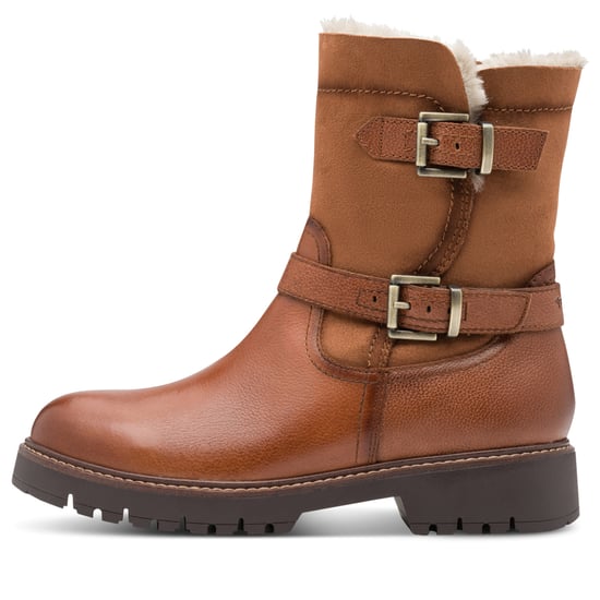 Tamaris Damen Winter Cognac Tan Braun Leder Schnalle Reißverschluss Biker Stiefeletten - Image 4
