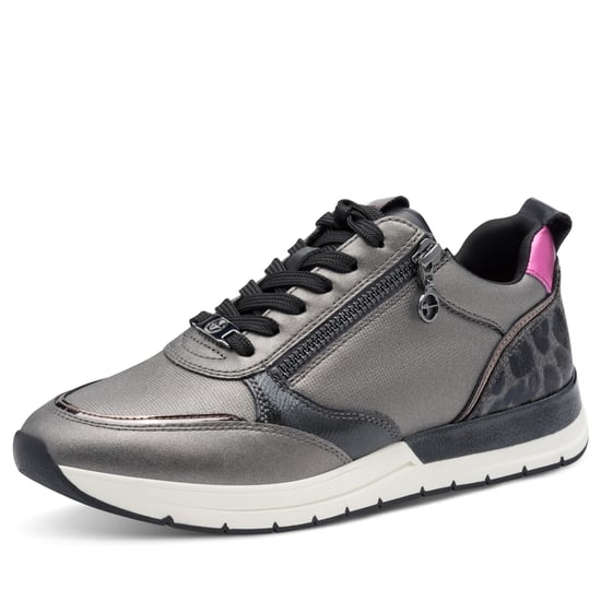 Tamaris Damen Pewter Silver Pink Fashion Schnür-Sneaker mit Reißverschluss - Image 3