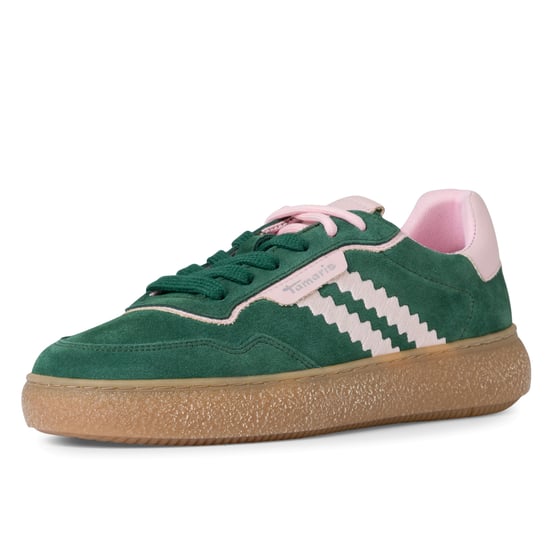 Tamaris Damen Grün Rosa Leder Fashion Stripe Schnür-Sneakers - Image 3