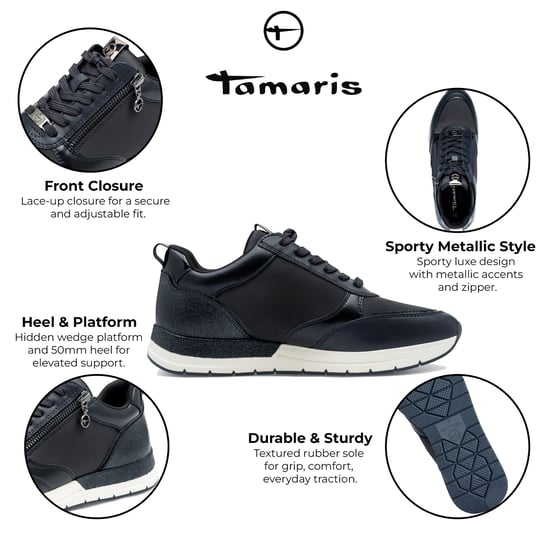 Tamaris Damen Marineblau Fashion Schnürschuhe mit Reißverschluss Sneakers Trainers - Image 2