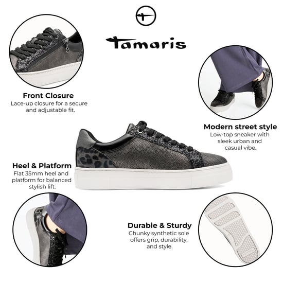 Tamaris Damen Pewter Silber Kunstleder Fashion Schnürschuhe - Image 2