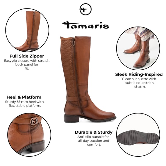 Tamaris Damen Cognac Braun Hellbraun Leder Kniehohe Reitstiefel - Image 2
