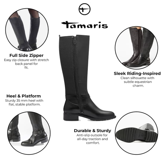 Tamaris Damen Kniehohe Reitstiefel aus schwarzem Leder - Image 2