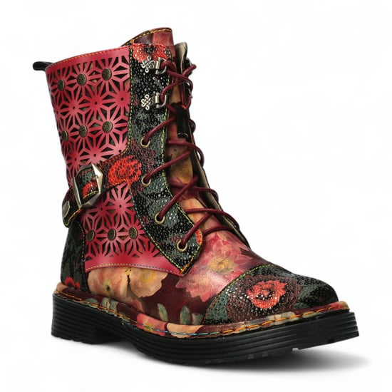 Laura Vita Incaso 36 Rote Blumen Damen Gothic Viktorianische Leder Knöchelhohe Stiefel - Image 3