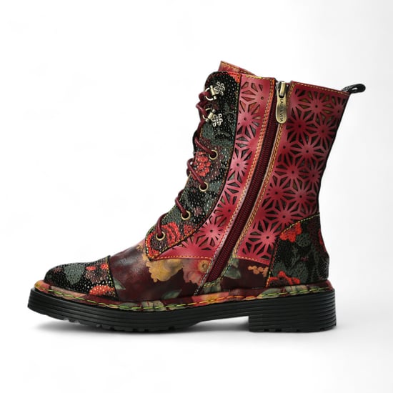 Laura Vita Incaso 36 Rote Blumen Damen Gothic Viktorianische Leder Knöchelhohe Stiefel - Image 4