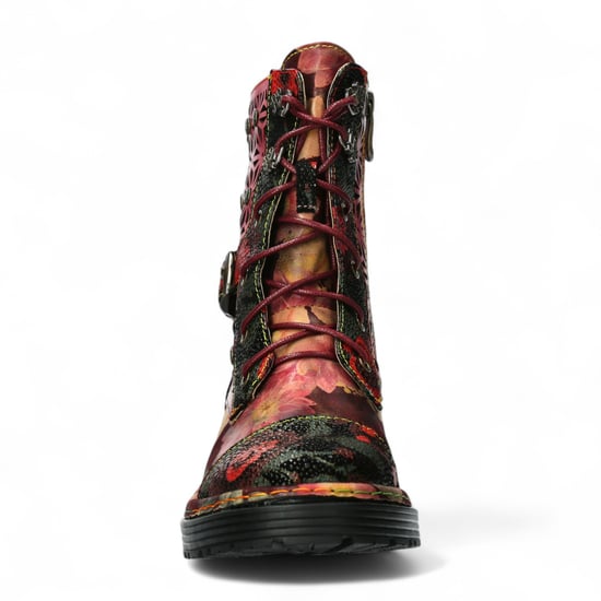 Laura Vita Incaso 36 Rote Blumen Damen Gothic Viktorianische Leder Knöchelhohe Stiefel - Image 5
