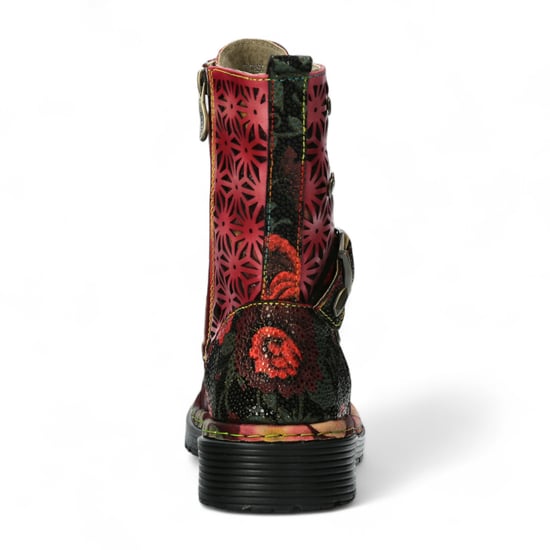 Laura Vita Incaso 36 Rote Blumen Damen Gothic Viktorianische Leder Knöchelhohe Stiefel - Image 6
