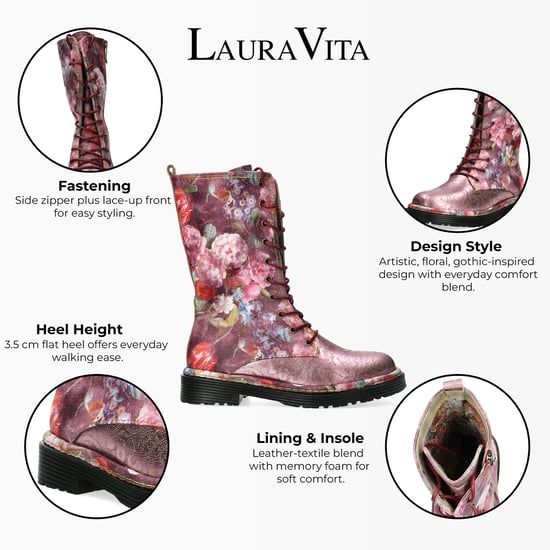 Laura Vita Incaso-18 Burgunderrot Floral Damen Gothic Viktorianische Lederstiefel - Image 2
