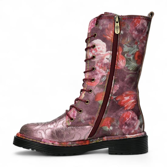 Laura Vita Incaso-18 Burgunderrot Floral Damen Gothic Viktorianische Lederstiefel - Image 4