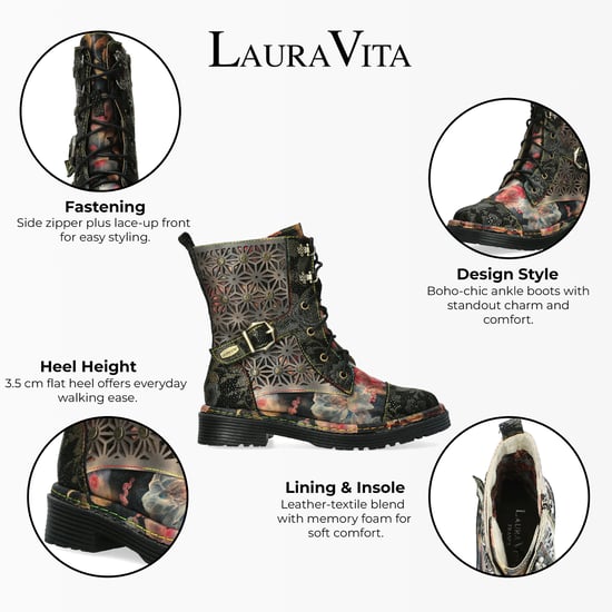 Laura Vita Incaso 36 Schwarze Damenstiefel mit Blumenmuster im Gothic-viktorianischen Stil aus Leder - Image 2