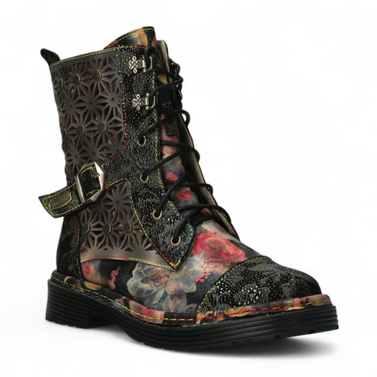 Laura Vita Incaso 36 Schwarze Damenstiefel mit Blumenmuster im Gothic-viktorianischen Stil aus Leder - Image 3