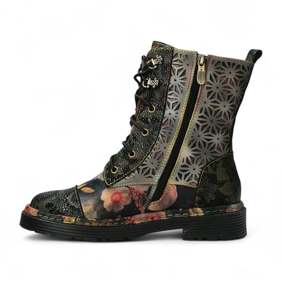 Laura Vita Incaso 36 Schwarze Damenstiefel mit Blumenmuster im Gothic-viktorianischen Stil aus Leder - Image 4