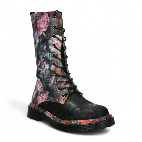 Laura Vita Incaso-18 Schwarze Damenstiefel mit Blumenmuster, Gothic-Stil, viktorianisches Leder - Image 3