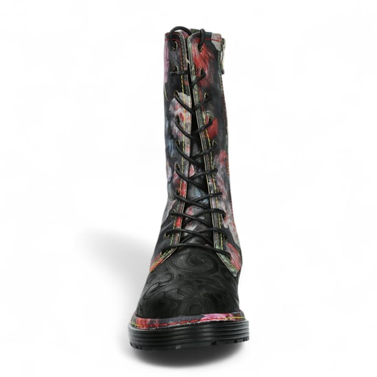 Laura Vita Incaso-18 Schwarze Damenstiefel mit Blumenmuster, Gothic-Stil, viktorianisches Leder - Image 5