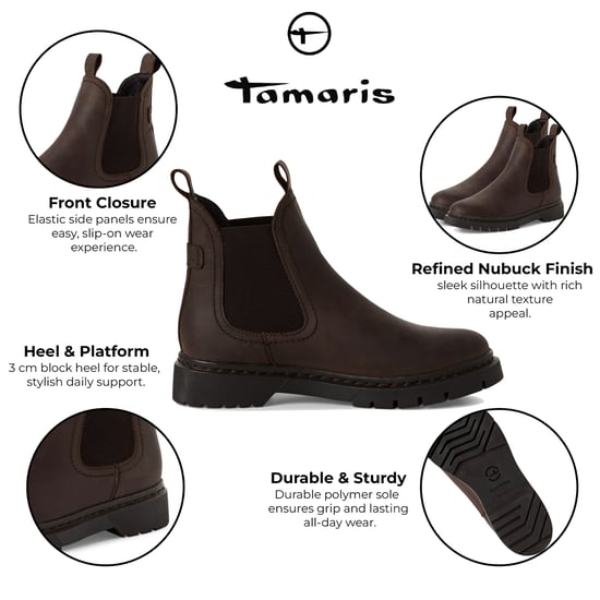 Tamaris Damen Klassische Chelsea-Stiefeletten aus braunem Leder - Image 2