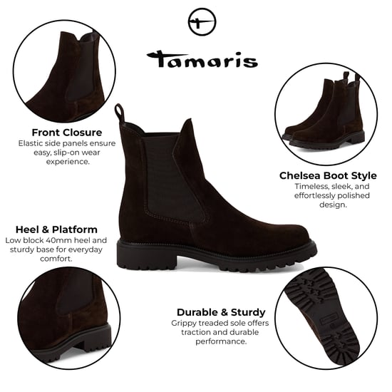 Tamaris Damen Mocca Braun Leder Klassische Hohe Chelsea Stiefeletten - Image 2