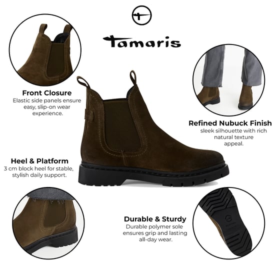 Tamaris Damen Olivgrün Wildleder Klassische Chelsea Stiefeletten - Image 2