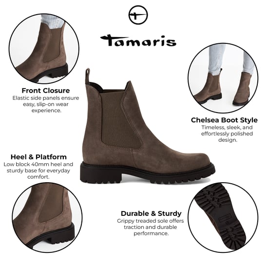 Tamaris Damen Taupe Braun Leder Klassische Hohe Chelsea Stiefeletten - Image 2