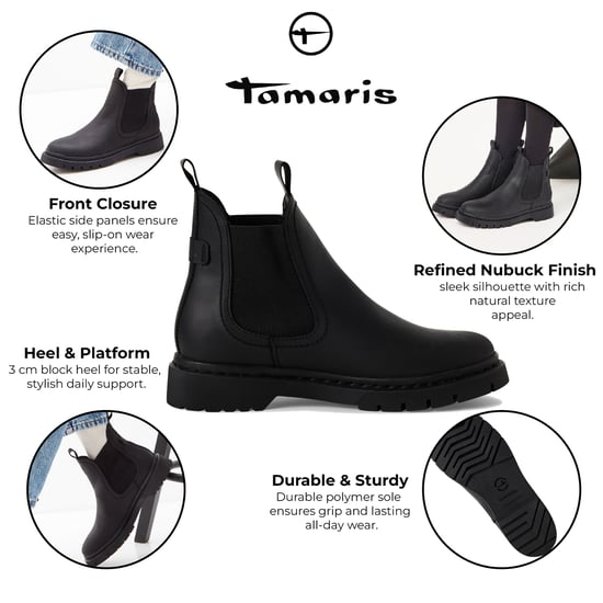 Tamaris Damen Klassische Chelsea-Stiefeletten aus schwarzem Leder - Image 2