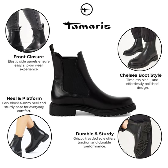 Tamaris Damen Klassische Chelsea-Stiefeletten aus schwarzem Leder - Image 2